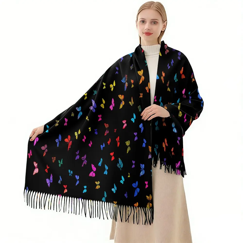

1pc 29.13X82.68In Polyester Fiber Soft Smooth Scarf, Multicolor Butterfly Print, Medieval Vintage Style AllSeason Wear