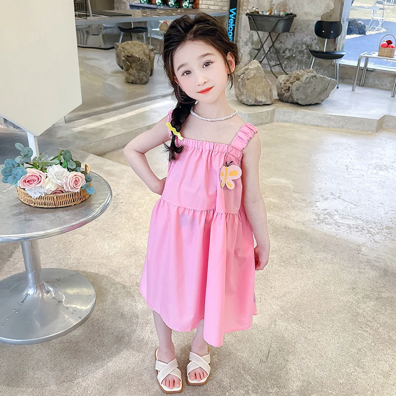 2024 new fashion butterfly skirt with shoulder-straps girls summer skin-friendly breathable fabric with shoulder-straps for girl