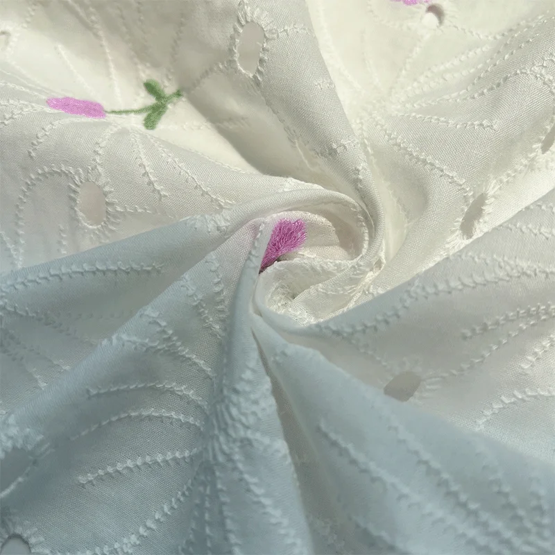 145x50cm Summer Cotton White Hollow Flower Embroidery Little Fabric, making Fashion Dress Shirt Clothing cloth