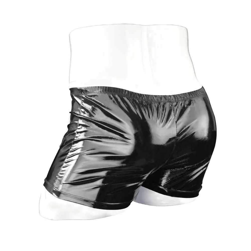 Mens Boxer Briefs Wet Look Patent Leather Hot Pants Underwear Underpants Shorts Nightclub Party Bar Stage Performance Costume