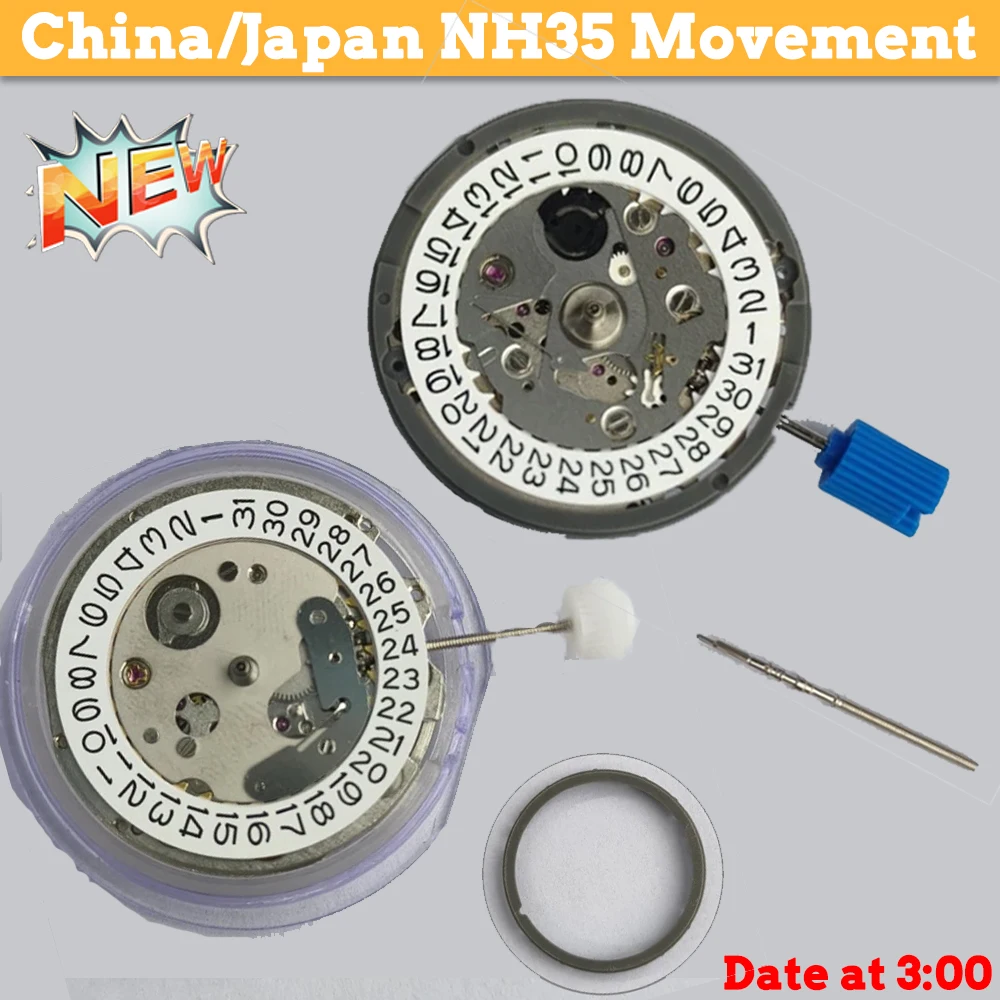 Japan Genuine NH35 Automatic Mechanical Movement High Accuracy 24 Jewels Mod Watch Replacement China NH35A Date at 3:00