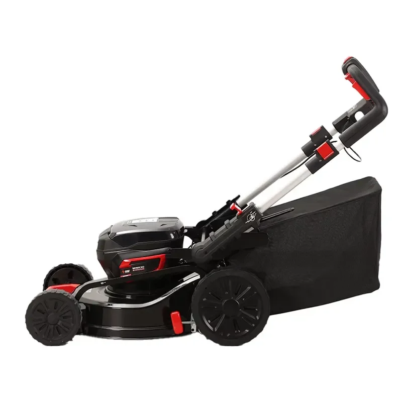 230V 46cm Industrial Grade Cordless Lawn Mower with Brushless Motor Single Battery 65L Grass Bag and 1600W Power