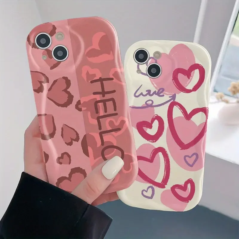 Curly Wave Edge Cream Loving Heart Case For iPhone 11 12 13 14 15 16 Pro Max XS X XR 7 8 Plus SE 2020 2022 SE2 Silicone Phone Co