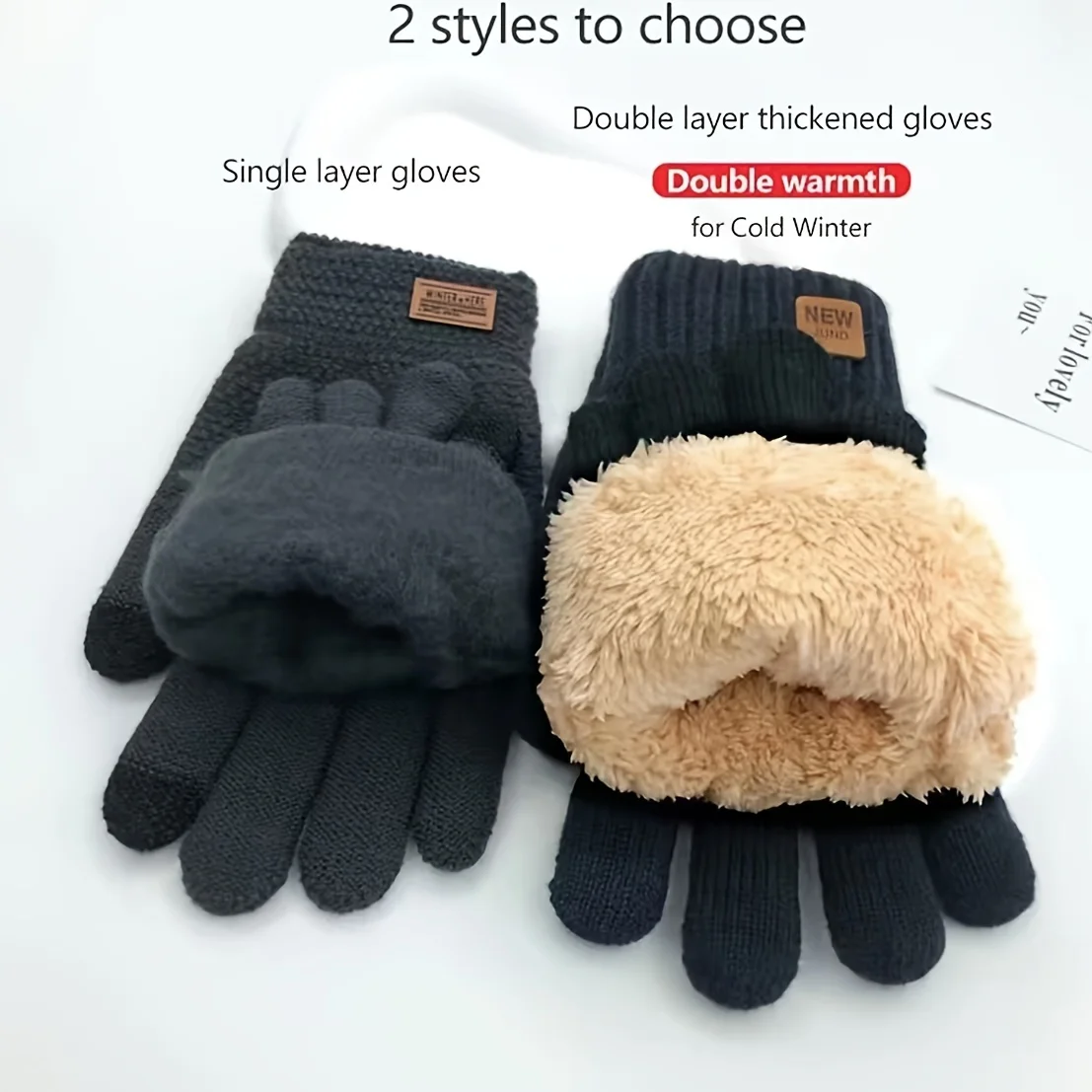 Fleece Lined Fashion Warm Winter Touch Screen Double-layer Plus Velvet Thickened Outdoor Cycling Cold-proof Solid Color Gloves