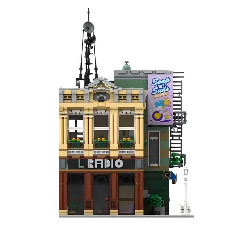 MOC 108370 Technical The Radio Station City Street View Compatible 10278 Police Station Building Bricks Puzzle Toy Birthday Gift