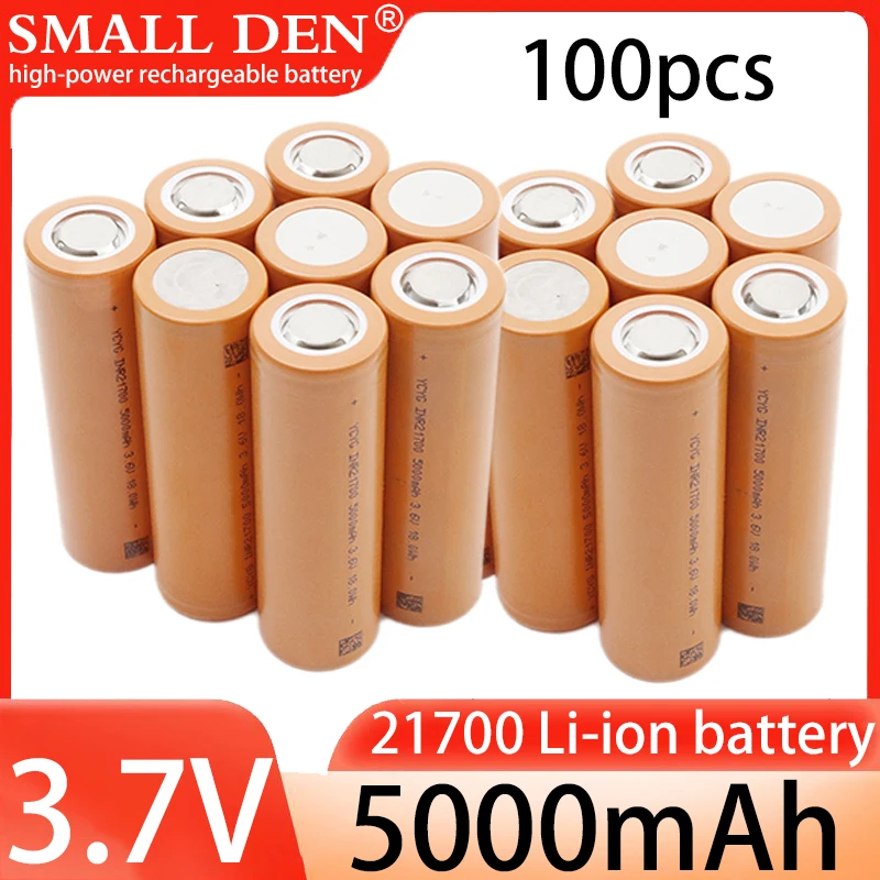 100 pièces véritable capacité 21700 3.7V 5000mAh batterie rechargeable lithium-ion à dessus plat utilisée pour les composants de lampe de poche et de batterie de voiture