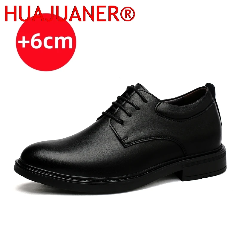

High End Brand Office Business Dress Shoes Men's Inner Height Shoes Thick Soled Simple Black Men's Genuine Leather Casual Shoes