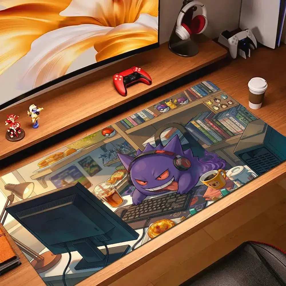 Pokemon Pikachu Anime Mauspad, große Schreibtischunterlage aus Gummi, Tastatur-Mauspad, 2 mm Kante