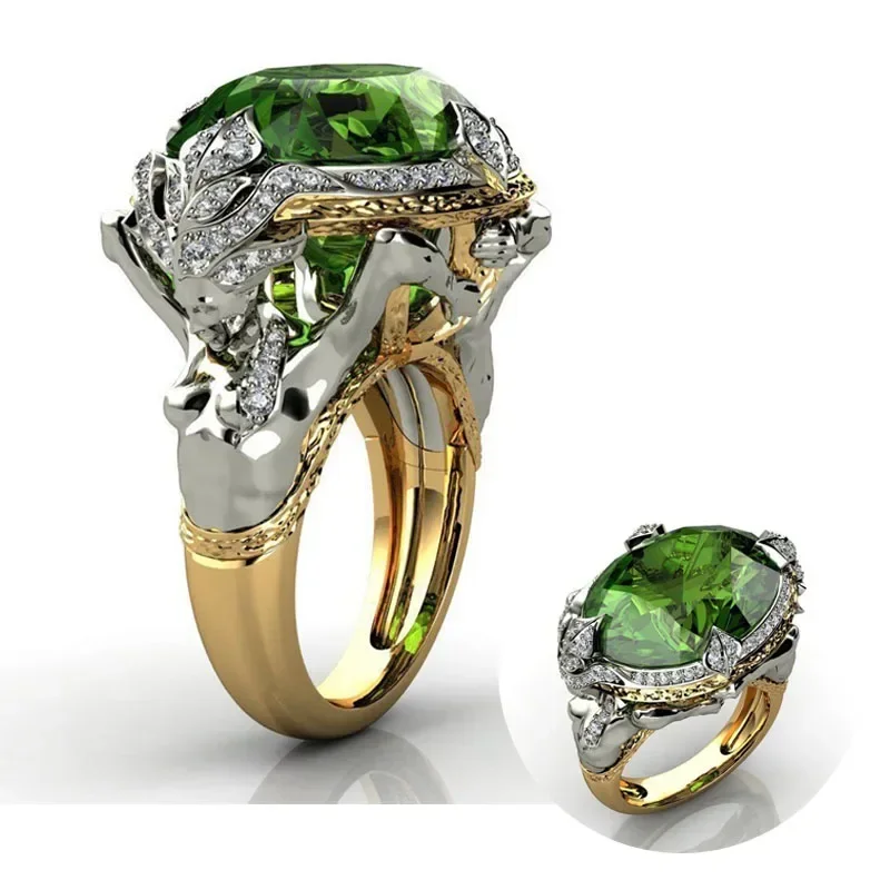 Mifeiya Popular Two Colors Beautiful Mermaid Rings Inlaid Green Crystal White Shiny CZ Rhinestone for Women Party Jewelry