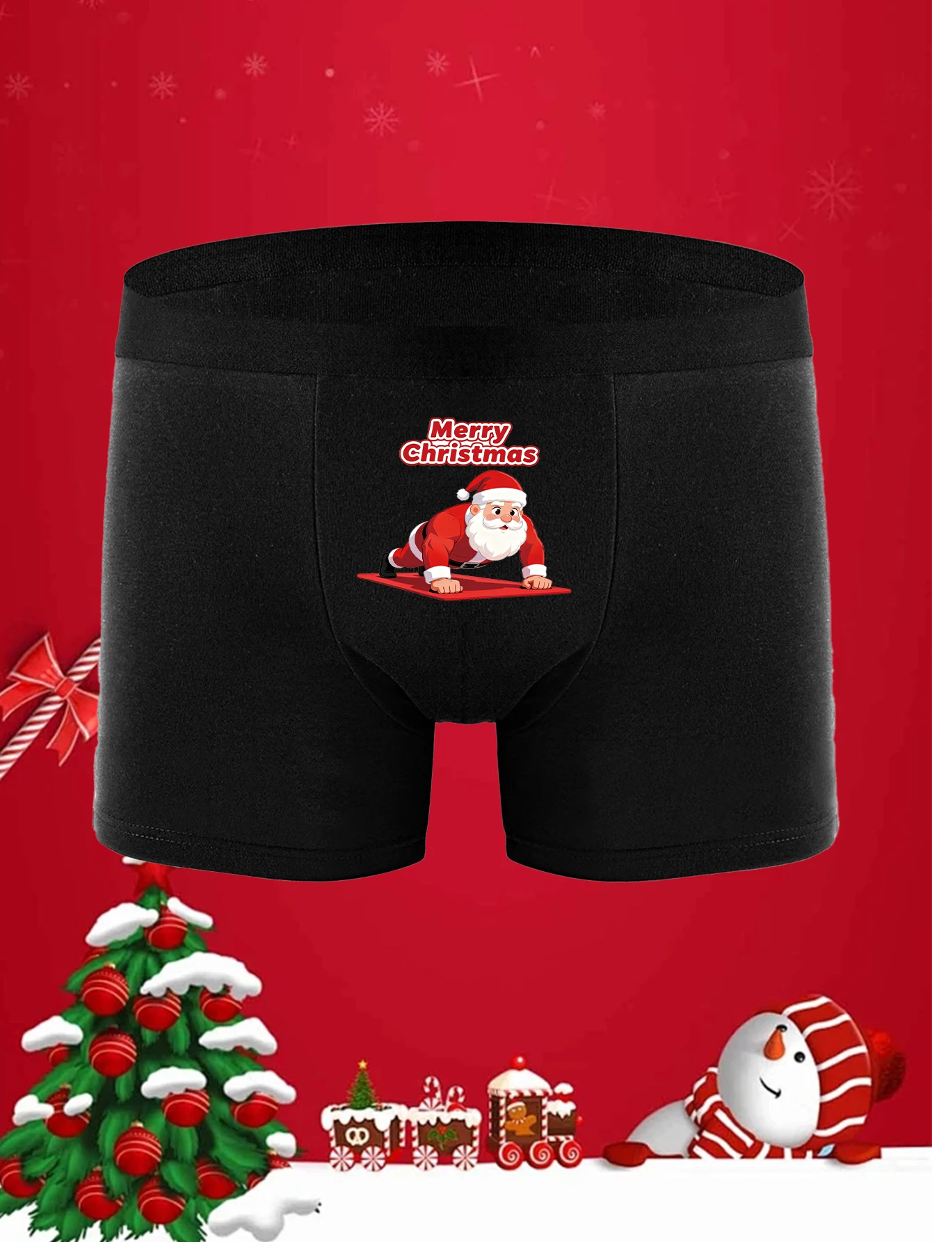 شورت بوكسر ناعم للرجال مع طباعة عيد الميلاد، ملابس داخلية قابلة للتمدد وجيدة التهوية S-XXL #2