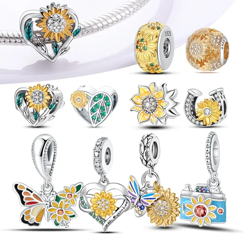 Sterling Silver 925 Flowers Series Charms Beads Rose in Bloom Butterfly Fit Original Bracelet for Women Fashion Fine Jewelry Diy