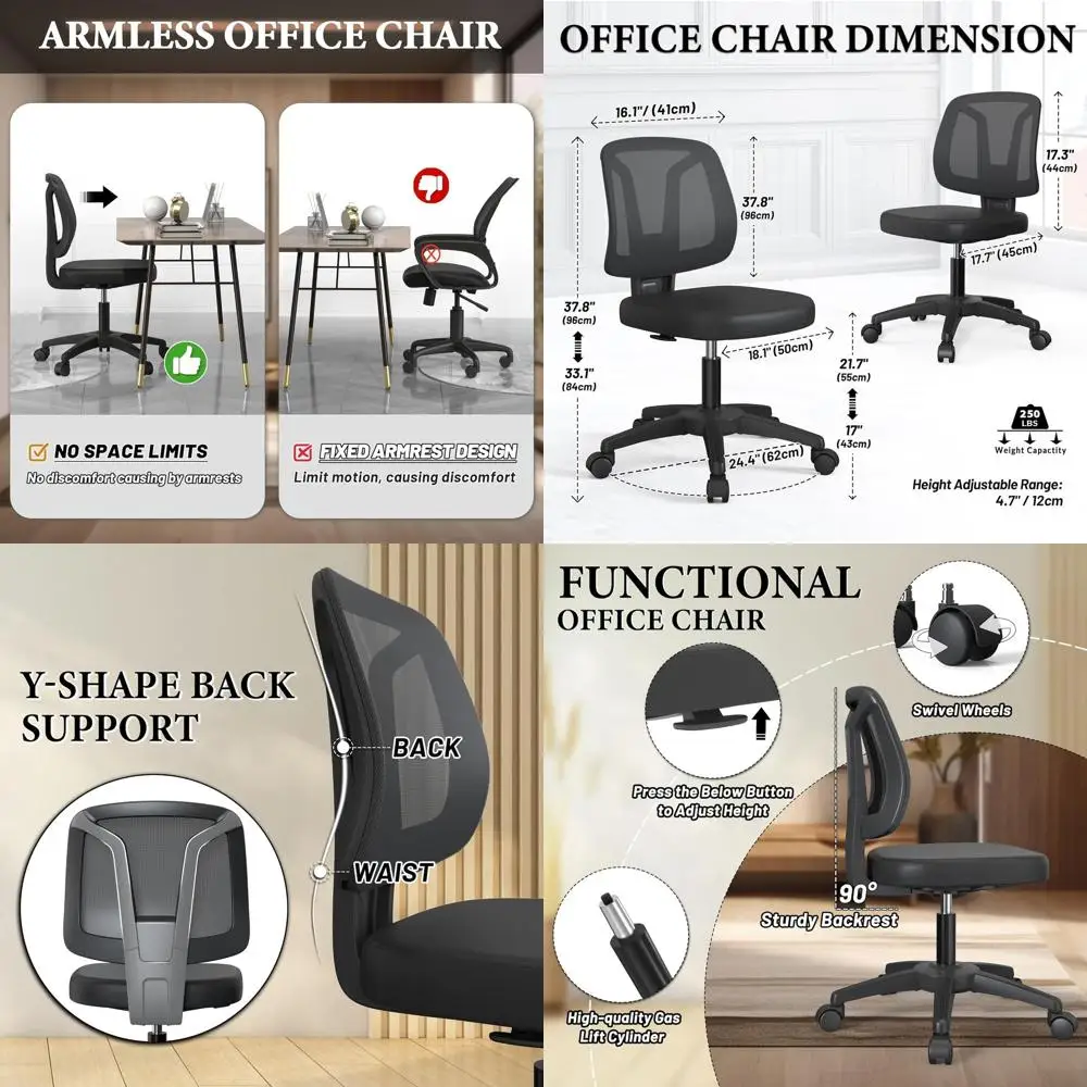 

Compact Swivel Desk Chair, Adjustable Height, Armless, for Office or Home, Suitable for Adults and Kids, with Wheels for Small S