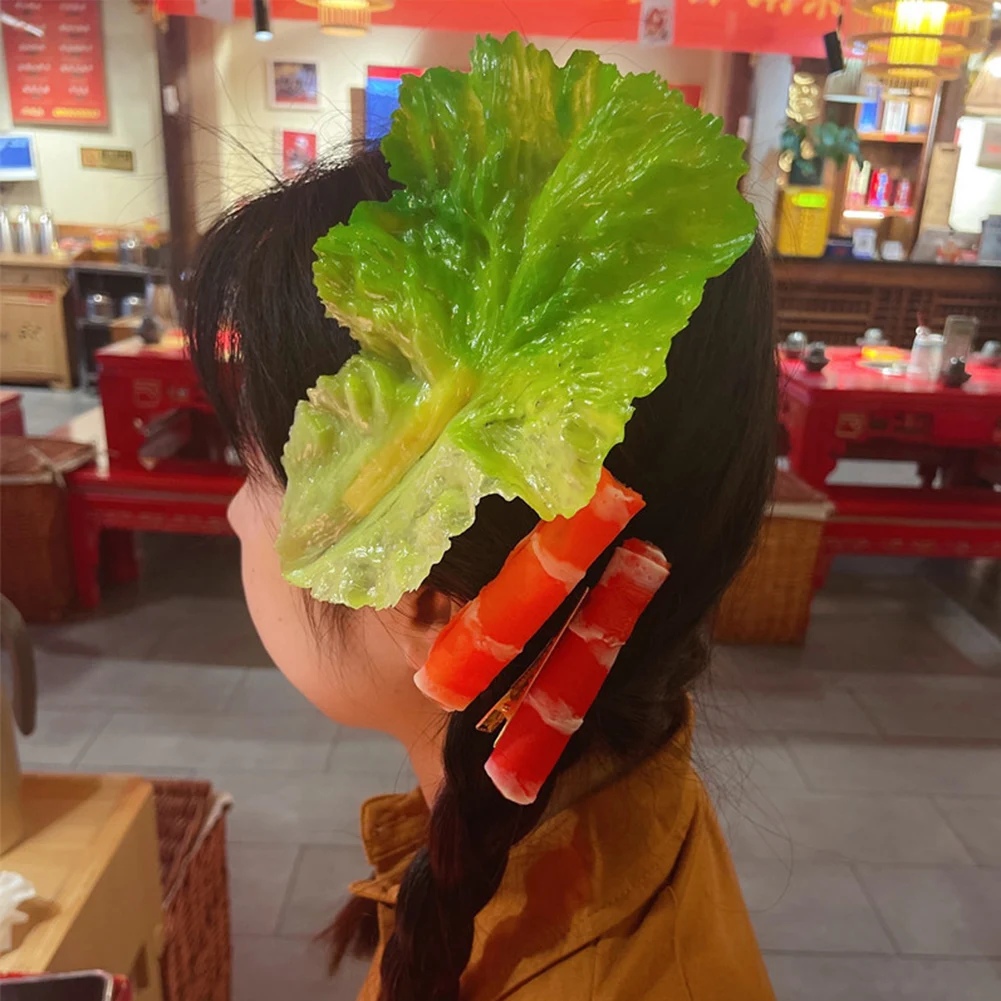 Creative Simulation Lettuce Hair Clip Green Vegetable Leaves Hair Ornaments Funny Bangs Clip Personalized Women Girl Headdress