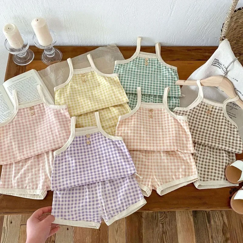 

New Summer Children's Pajamas, Children's Home Clothes, Casual Suspender Vest + Shorts, 2-piece Baby Suit, Children's Clothing