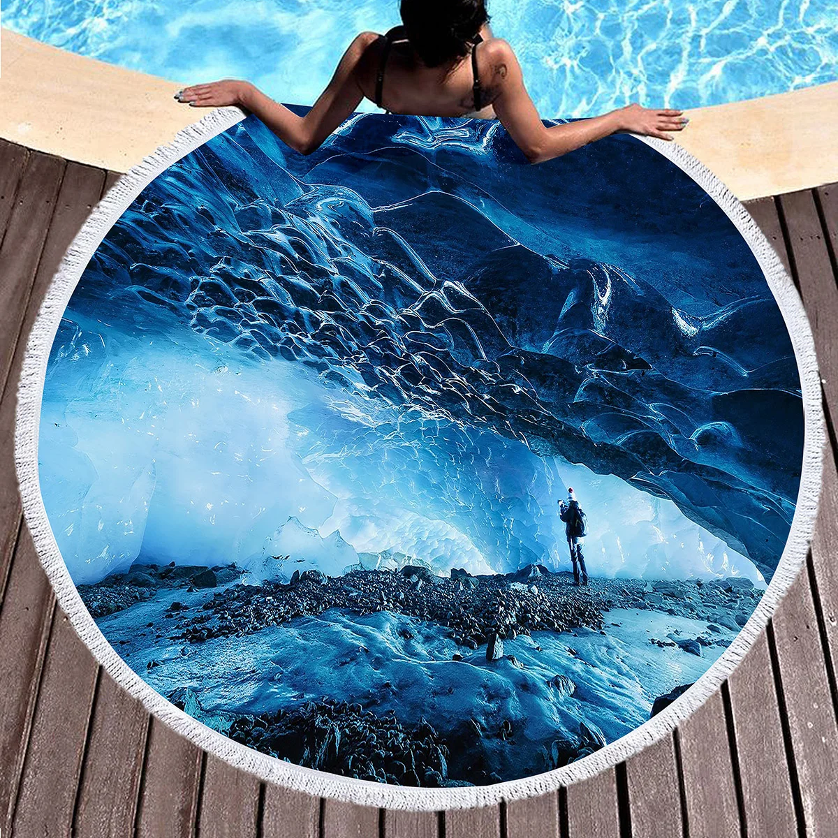Coast Cave Round Beach Towel with Tassels,Absorbent Soft Sand Free Picnic Mat for Bathroom Pool Surf Travel Outdoor Meditation