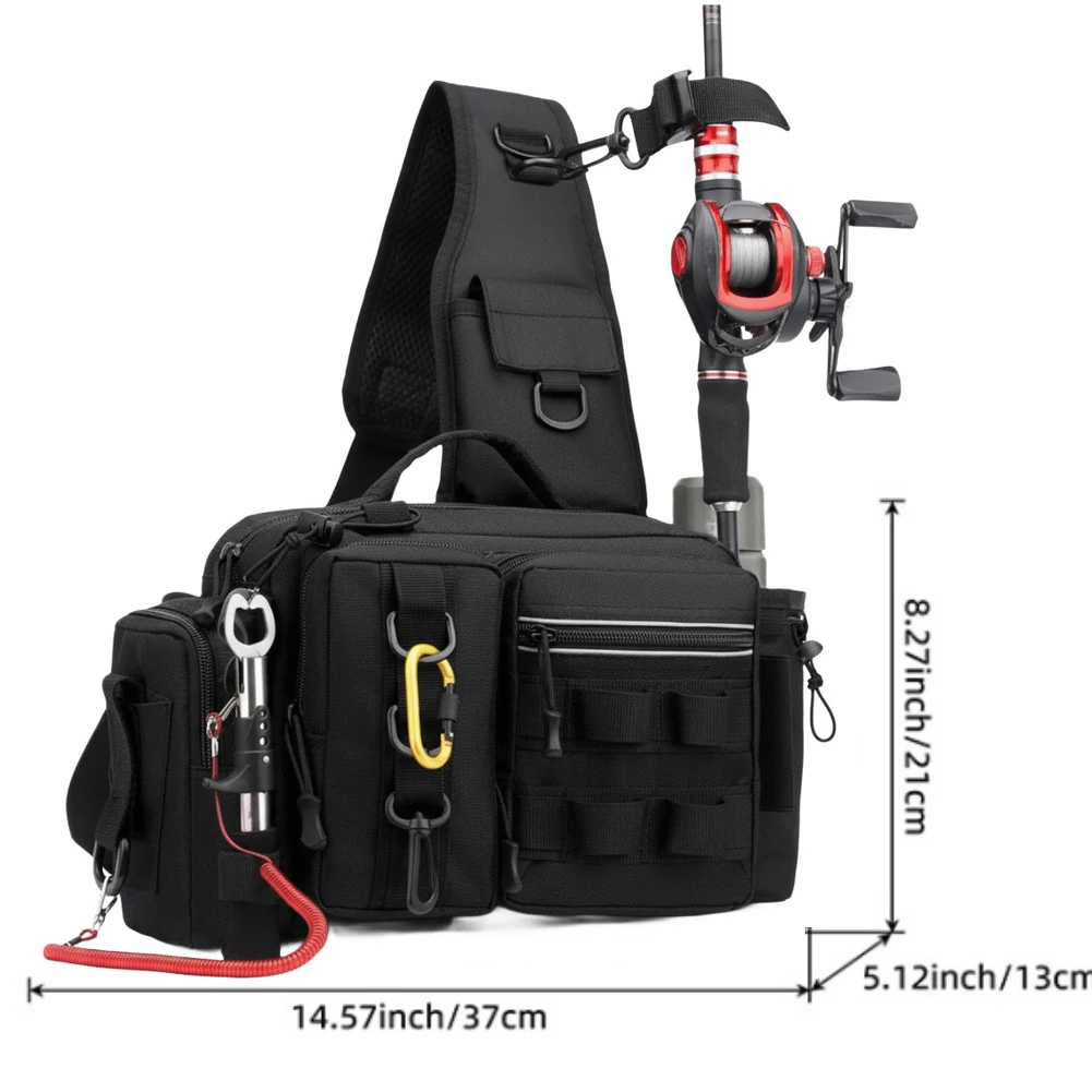 Fishing Tackle Backpack Made from 600D Oxford Cloth with Reinforced Straps and Integrated Fishing Rod Carrier for Stability