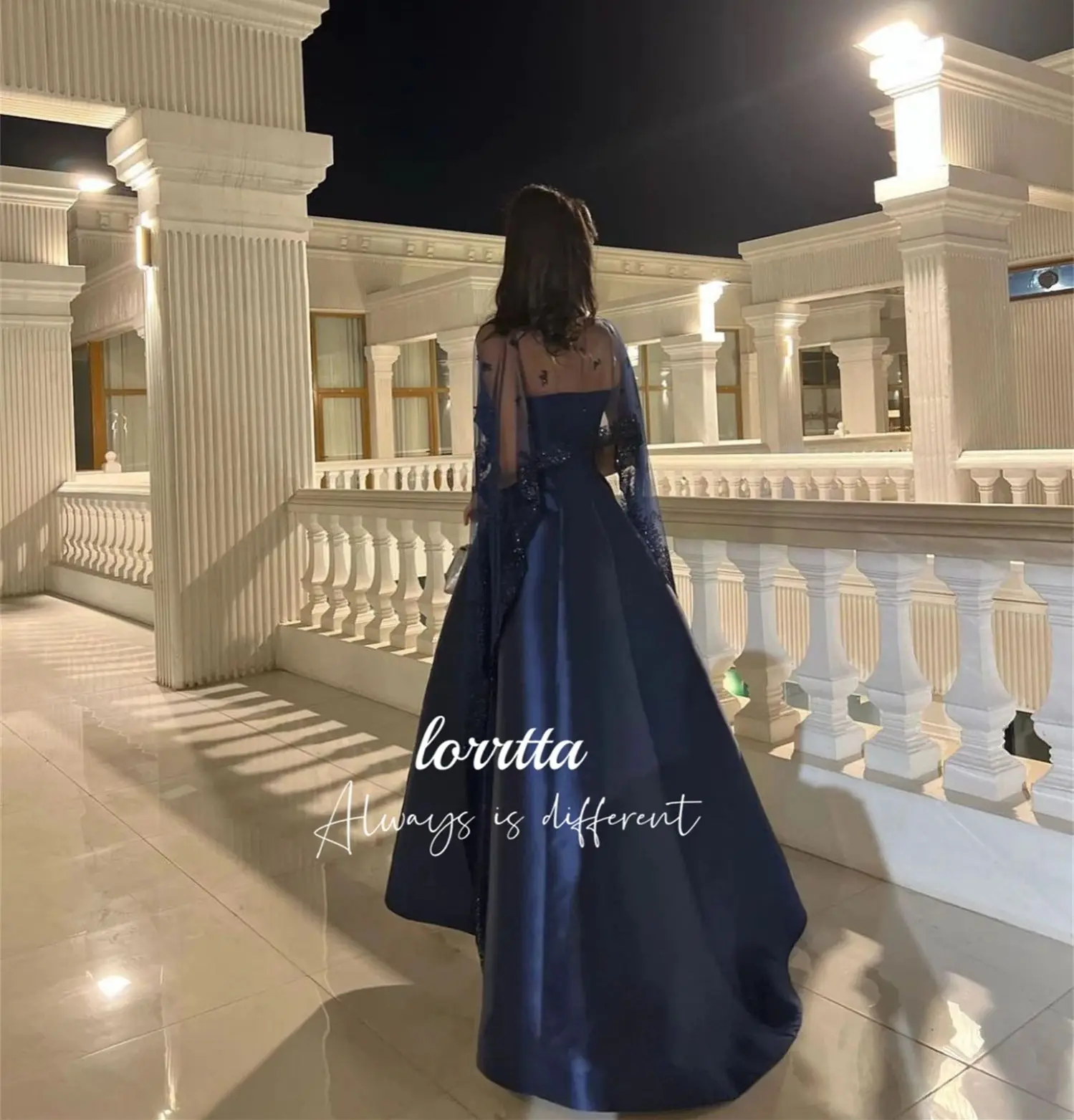 Grace Shawl Dark Blue Satin Evening Dress Party Birthday Dresses Luxury 2024 Ball Gowns Robes De Cocktail فساتين سهرة Customized