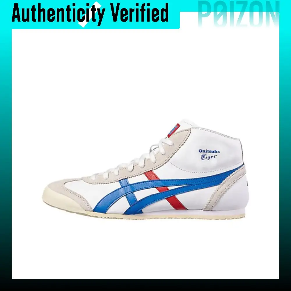Onitsuka Tiger Mexico Mid Runner Round Tip Cushioning Slip Resistant Mid top Casual Shoes Unisex Blue White DL409-0143