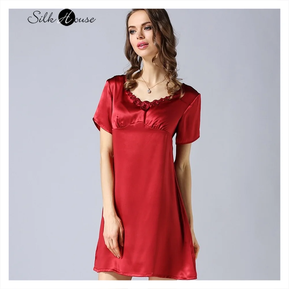 Women's 2023 Spring/Autumn Silk Pajamas 100%Natural Mulberry Silk Short Sleeved Nightdress Noble Silk Home Clothes Pajamas