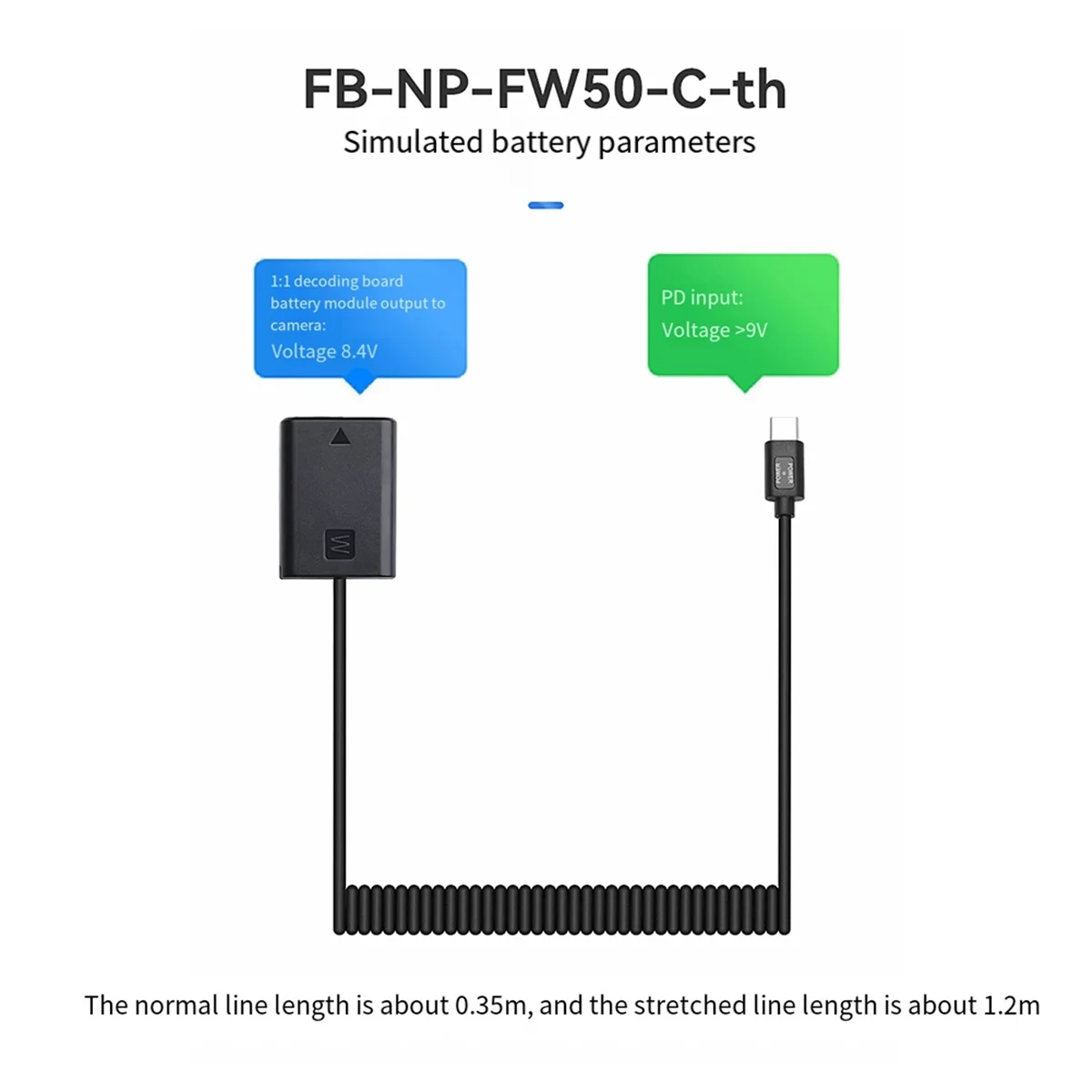 For Sony ZVE10 Camera Dummy Battery Np-Fw50 Type-C Power Supply A7R2 Portable External Power Supply