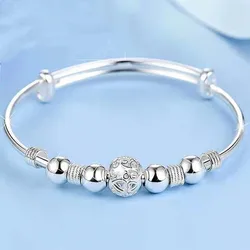 New Korean Fashion Silver Color Lucky Beads Bangles for Women Bracelets Luxury Designer Party Wedding Jewelry Gifts