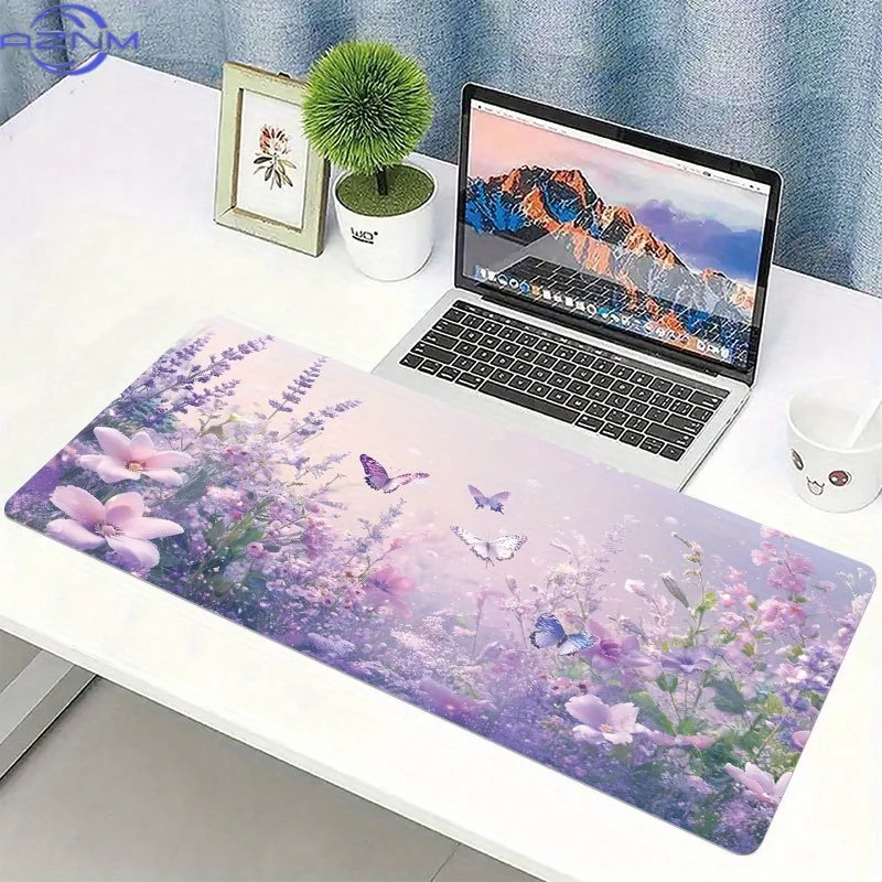 1pc Butterfly and Flower Design Mouse Pad, Non - Slip Base Desk Pad, Extended Desk Mat for Keyboard and Mouse, Beautiful Floral