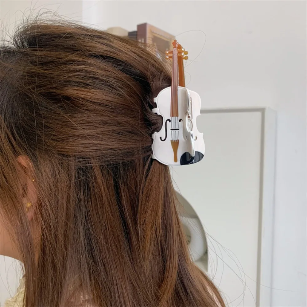 

Funny Acetic Acid Acetate Guitar Hair Claw Video Tape Violin Music Hair Clip Creative Hair Accessories Big Shark Clip Daily