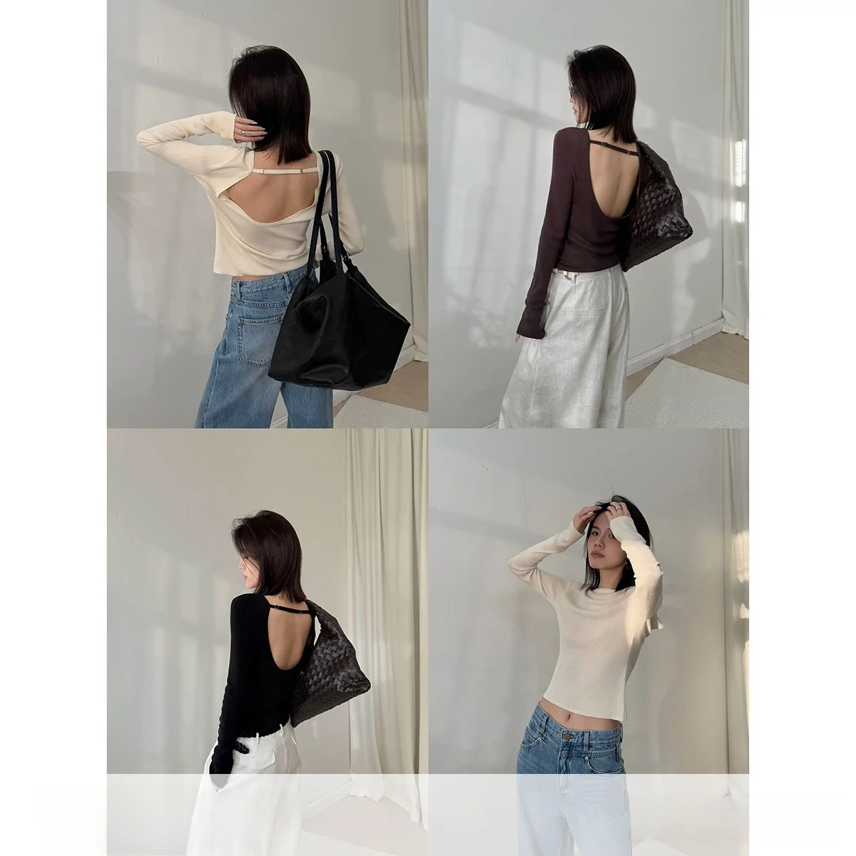 

MUCCHIC round Ne Bal Long Sve Knitted Top Women's Soft Acetate Fiber Casual Commute Sle Comfortable Breathable