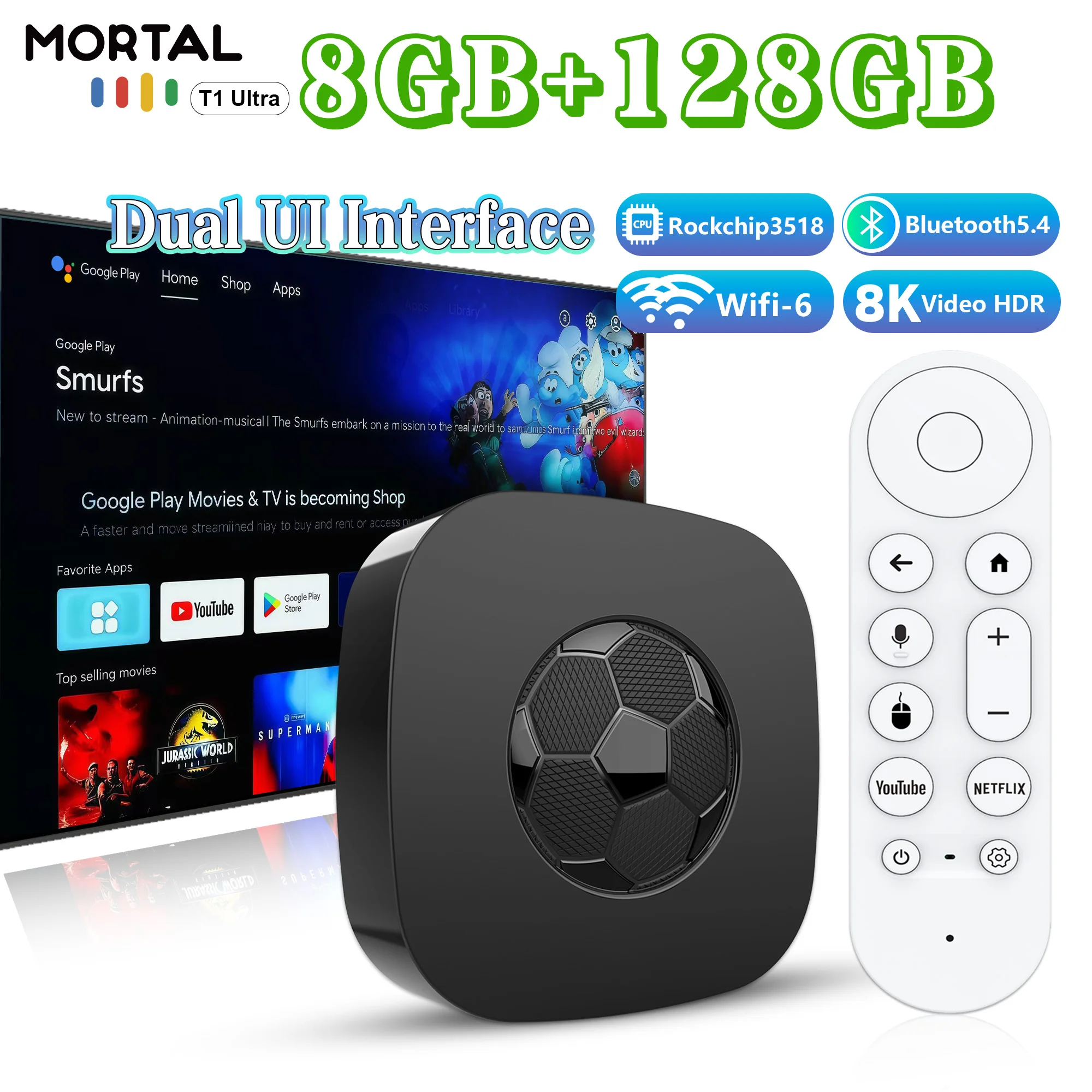T1 Ultra Android 16 TV Box 8GB+128GB WiFi6 BT5.4 Voice Remote HD 4K Media Player High Speed Network Smart Set Top Box