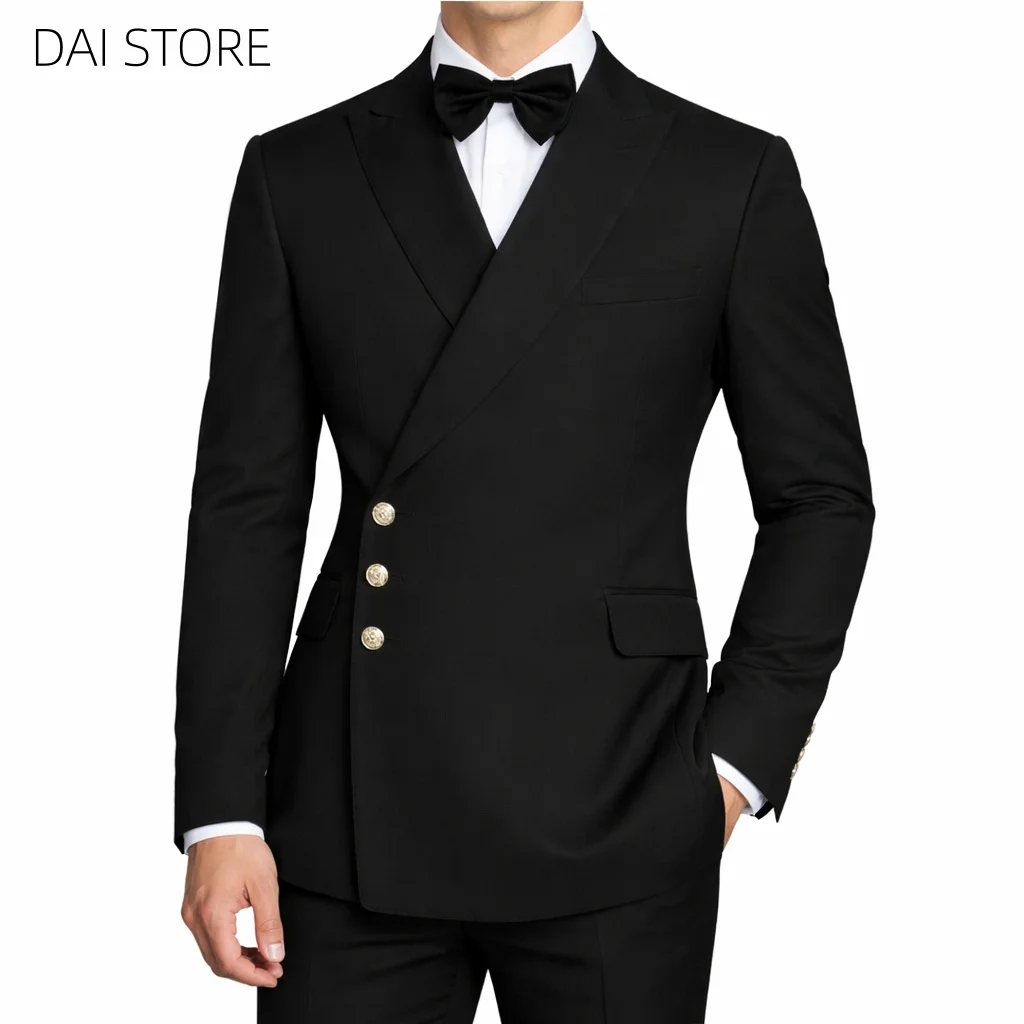 2-piece Single Formal Black Breasted Peak Lapel Luxury Men's Clothing Party High Quality Men's Suit