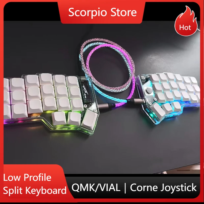 Corne Joystick Split Machinery Keyboard Custom QMK/VIAL Transparent Photocuring Shell RGB Wired Low Profile Split Keyboard Kit