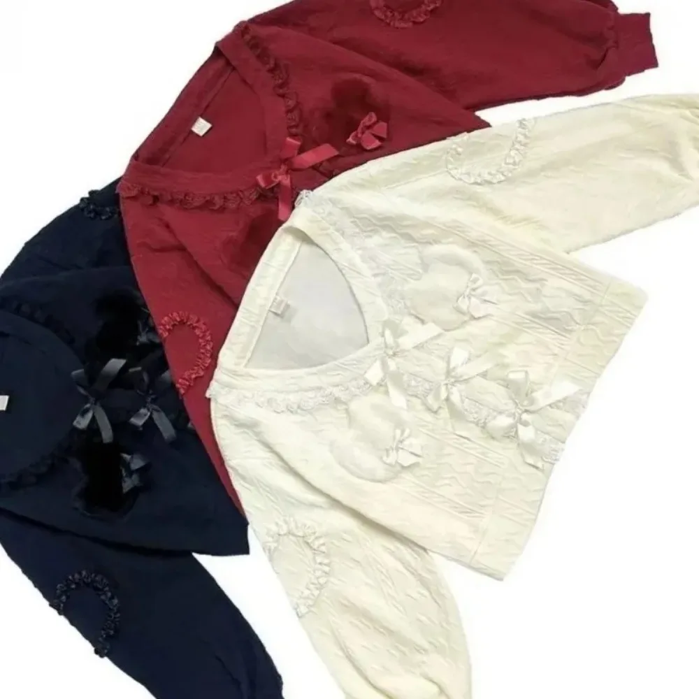 

Осень-зима, новый однотонный милый вязаный кардиган с v-образным вырезом, короткий свитер, пальто, милый универсальный пушистый топ с бантом для девочек