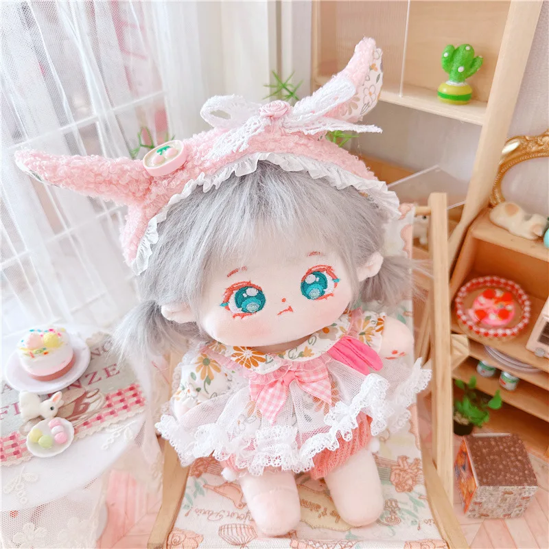 20cm lalka dziewczęca Kawaii Loliita 4 szt. Różowa koronka sukienka w kwiaty z opaską do włosów wypchana na zamówienie pluszowa lalka Anime miękka dziecięca zabawka prezent