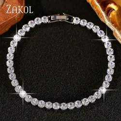 ZAKOL 3mm 4mm Tennis Bracelet Full Cubic Zirconia Gold Silver Color Wedding Party Jewelry Bracelets for Women Man