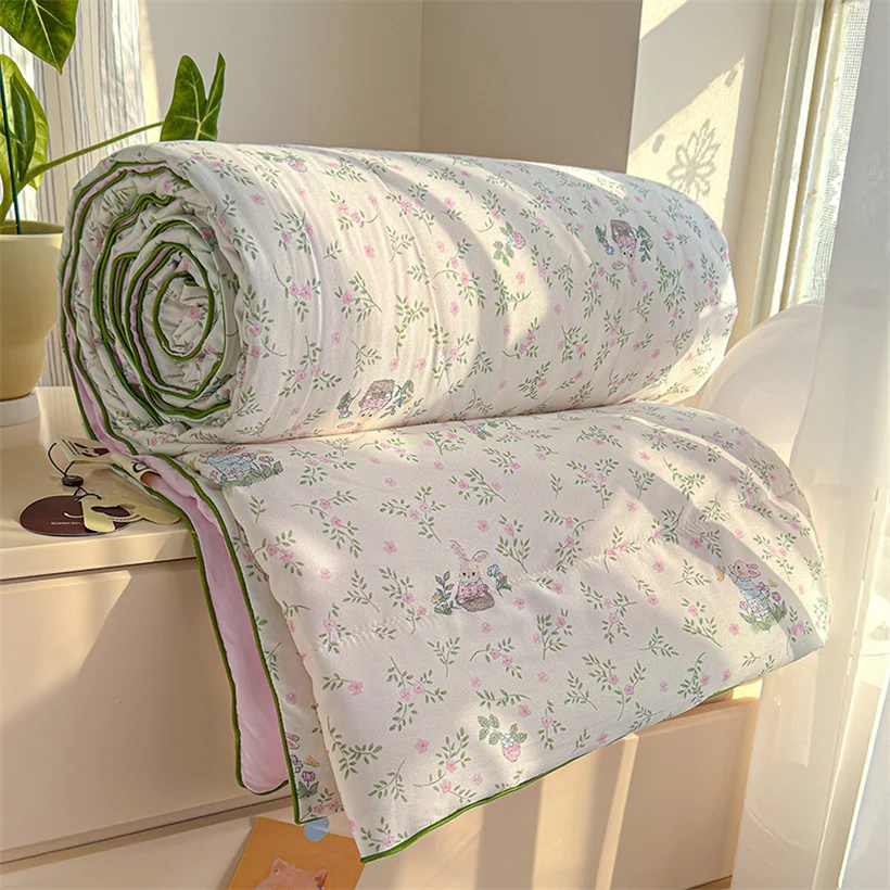 Cozy Washed Cotton Summer Quilt 7A Antibacterial Wrinkled Yarn Blanket Skin-friendly Air Conditioner Quilt for Bedroom Dormitory