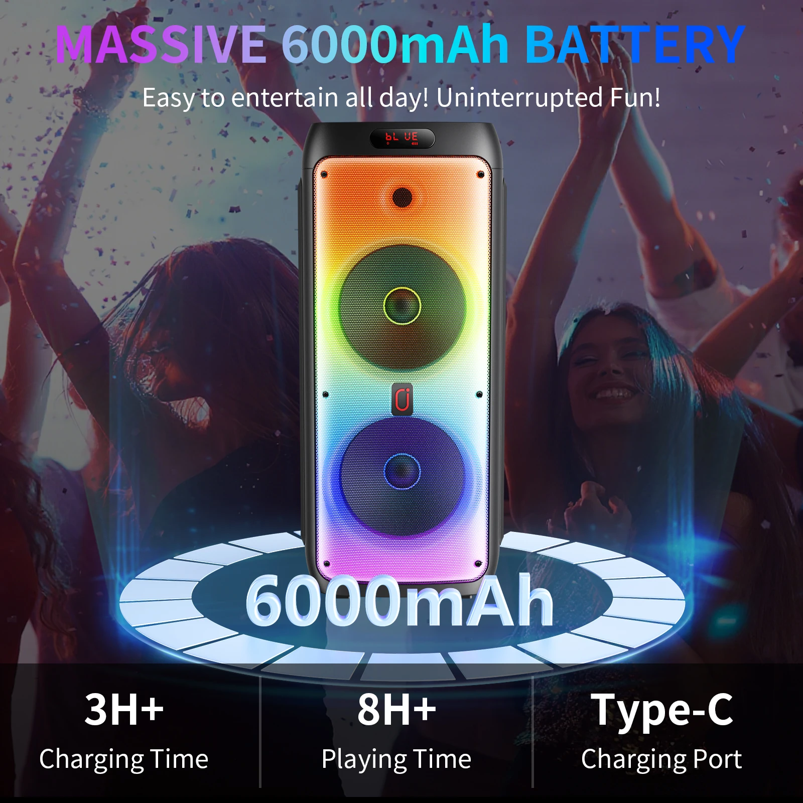T38-T Kabelloser Bluetooth-Lautsprecher, Karaoke-Maschine mit 2 Mikrofonen, Heim-Karaoke-Party-Lautsprecher mit LED-Licht