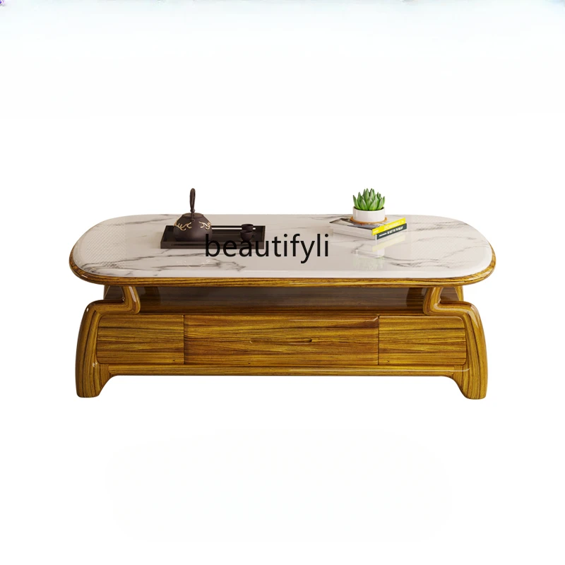 

Modern new Chinese ebony marble coffee table TV cabinet small apartment living room solid wood storage floor cabinet combination