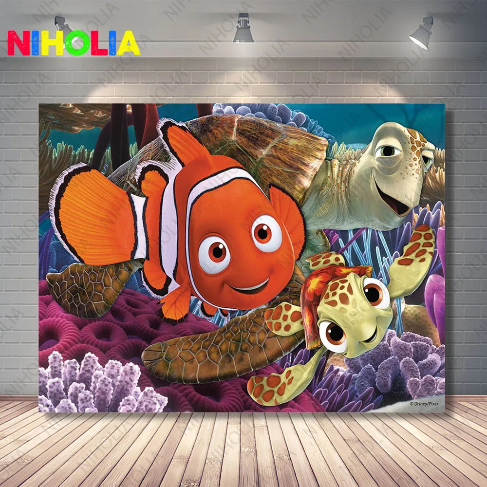 Disney Finding Nemo Photography Backdrops Kids Birthday Photo Backdrop Clownfish Nemo or Regal Blue Tang Photo Props