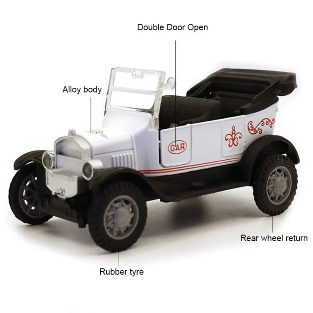 1:32 Modello di auto d'epoca retrò in lega Pull-Back pressofuso Convertibile Modello di auto Ornamenti Bambini Ragazzo Auto Giocattolo Regali Collezione Decor