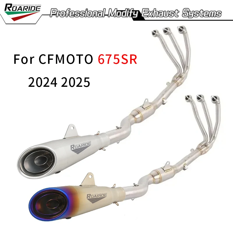 Für CFMOTO 675SR 675 SR 2024 2025 Motorrad Komplette Abgasanlage Header Link Rohr 350 mm Schalldämpfer mit DB Killer Edelstahl