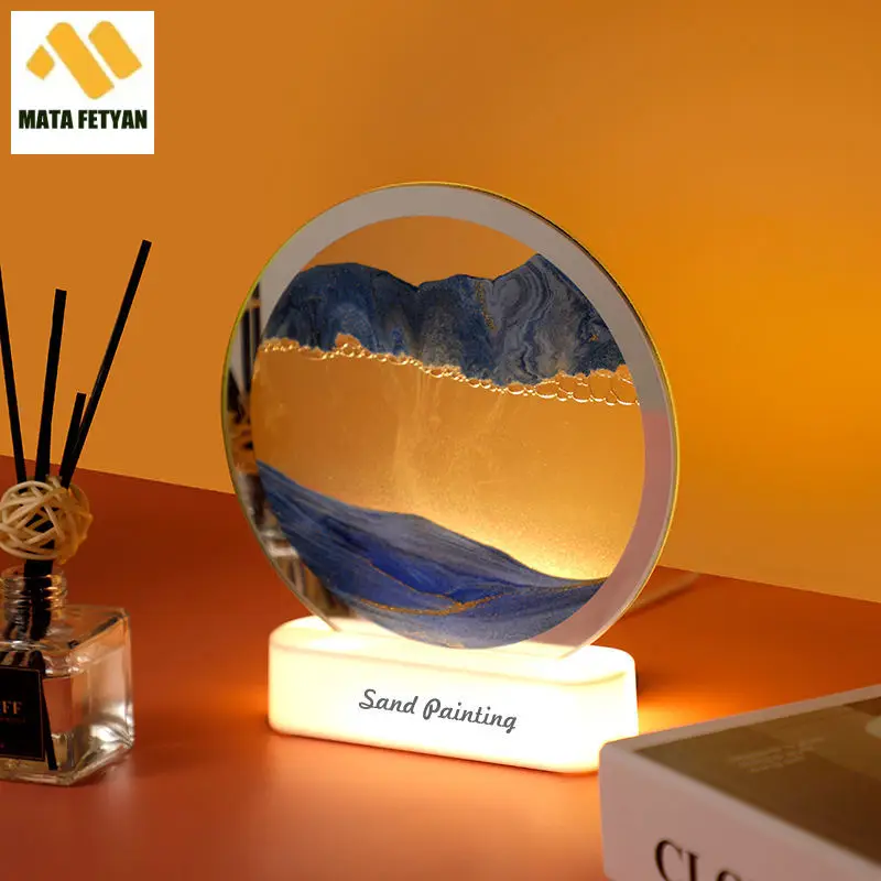 Veilleuse de peinture créative Quicksand, lampe de bureau sablier 3D romantique, décoration de bureau domestique, lumière LED, cadeau de Noël