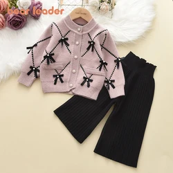 Bear Leader Bow Baby Sweatshirt + Pants 2pcs Set New Children Knitting Outfit for 2-6Years Kids Tracksuit Winter Girls Clothes