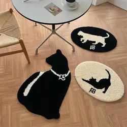 귀여운 고양이 패턴 타원형 소프트 터프팅 울 카펫 러그, 미끄럼 방지 흡수성 욕실 바닥 매트, 침실 변기 문짝 카펫