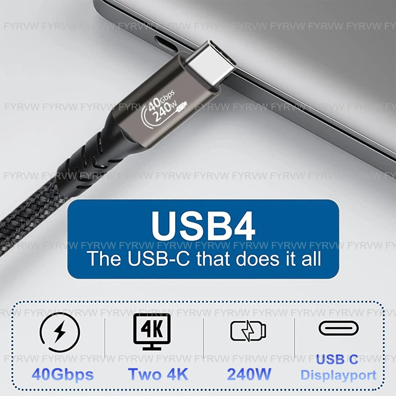 USB4 Cable Thunderbolt 3/4 40Gbps USB C 4K Video Cable PD240W Fast Charger For M1 Macbook Pro Hard Disk USB4.0 Gen3 Data Cable