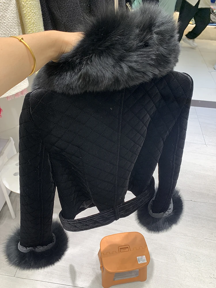 HIGH STREET New Fashion 2024 Designer Jacket Women\'s Fox Fur Collar Detachable Velvet Motorcycle Jacket