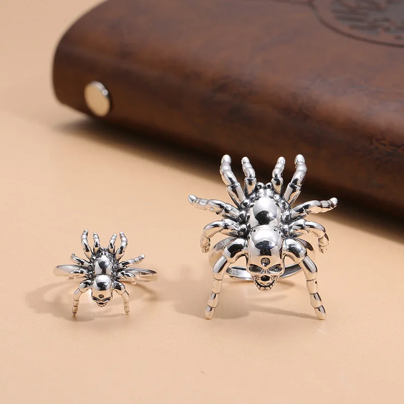 Thai silver vintage ring S925 sterling silver skull spider ring punk summer trendy personality index finger ring