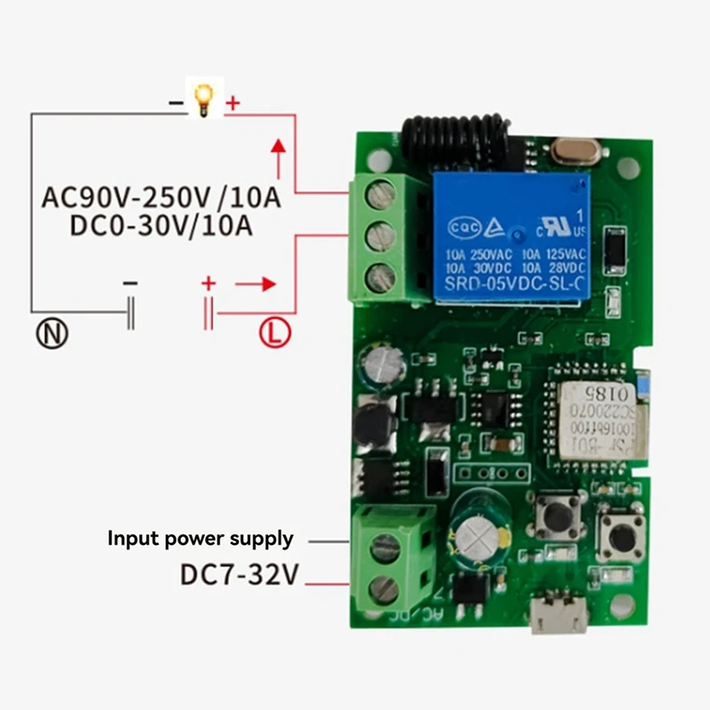 Smart Wireless Relay Module RF Remote Voice Control  Single-Channel Inching Self-Locking Smart Switch