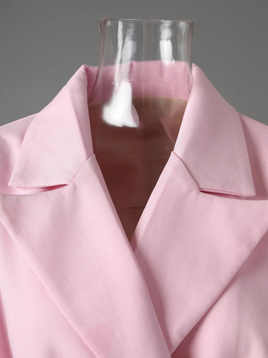 CHICEVER Solid Color Spliced Single Button Blazer for Women Notched Collar Long Sleeve Patchwork Lace Up Office Lady Coat Female