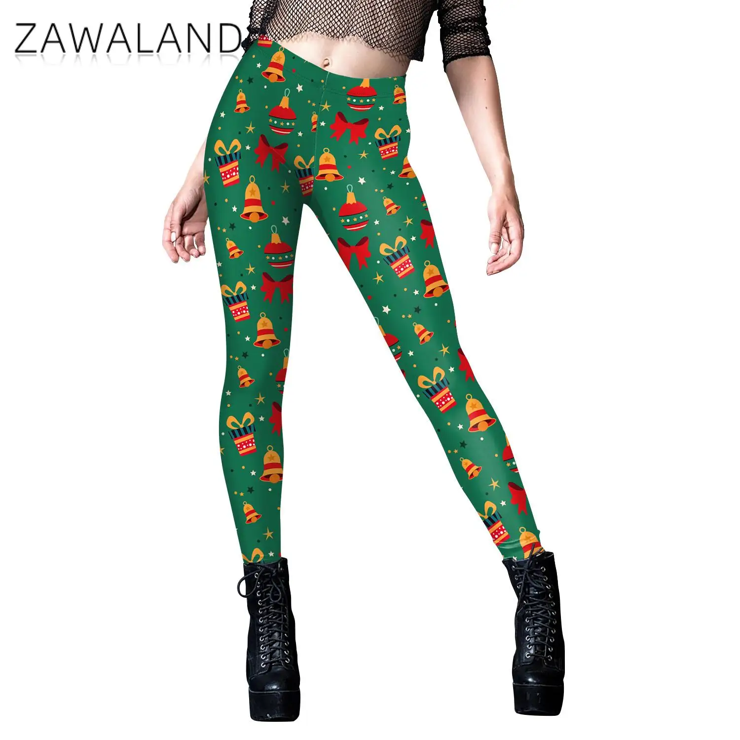 Zawaland-MALLAS DE LICRA para mujer, Leggings sin costuras con estampado 3D de árbol de Navidad, entrenamiento, Fitness