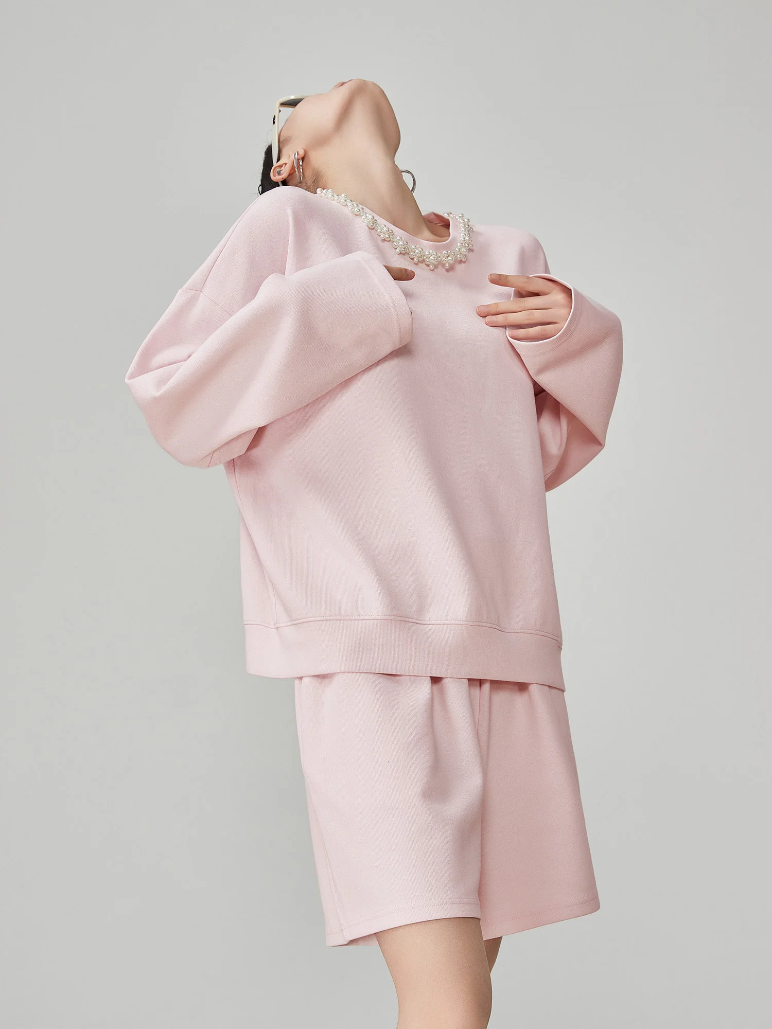 

Light Pink Pearl Collar Sports Casual Set Women's Early Spring New Korean Loose Sweatirt orts Two Piece Set Faionable
